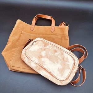 Thirty-One Gifts Brown Canvas Tote Handbag Purse‎ Shoulder Bag 2-Piece Set